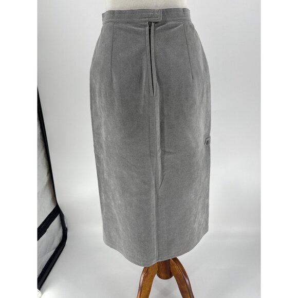 Vintage Yves St Simon Grey Suede Leather Skirt Suit Womens Size M Two-Piece - Picture 7 of 16